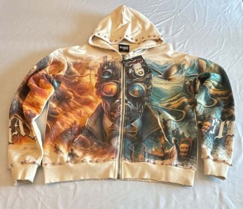 STRAY ST1623 Full Zip Graphic Hoodie Bone Size M